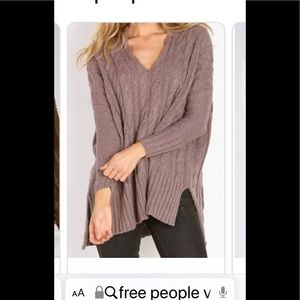 Free People Easy Cable Mushroom V Neck Sweater